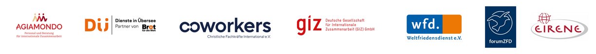 Logos der sieben Träger des Entwicklungsdienstes